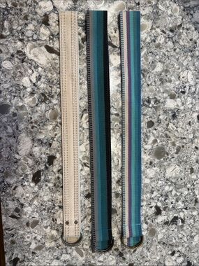 Triple Striped Canvas Belts - Cream, Teal/Black, Aqua/Blue Stripes